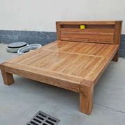 新实木床1.8米现代双人大床老榆木单人床1.5米原木床民宿1.2米木
