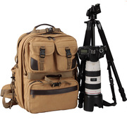 专业户外摄影包双肩复古防水帆布大容量多功能单反相机背包旅行包