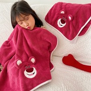 B卡通洗澡沙滩巾草莓熊贴布绣浴巾两件套吸水毛巾浴巾套装