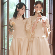 香槟色伴娘服中式2024春婚礼姐妹服中国风缎面礼服女显瘦高级