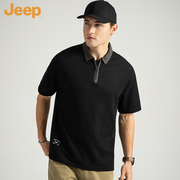 jeep吉普2024年夏季男士，polo衫薄款半拉链短袖，t恤男拼接宽松大码
