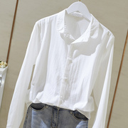 白色衬衫女春秋设计感小众，2023衬衣宽松韩版气质长袖棉麻上衣