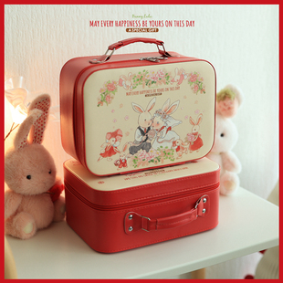 bunylulu小兔子红色，结婚伴手礼盒伴娘大容量，手提箱婚礼回礼化妆箱