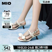 MIO米奥夏季异形跟时装凉鞋小闪钻泡泡蝴蝶结优雅气质高跟凉鞋女