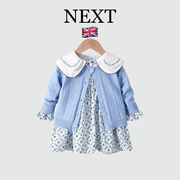 英国Next秋冬季女童针织开衫外套女宝宝毛衣碎花裙田园公主裙套装