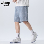jeep吉普牛仔短裤男士，夏季薄款宽松潮牌五分裤，痞帅休闲直筒中裤男