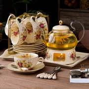 英式下午茶茶具花茶杯套装 陶瓷玻璃欧式花茶煮水果蜡烛加热茶壶