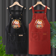 纯棉围裙红色成人厨房家用2023薄款定制logo印字网红工作服女