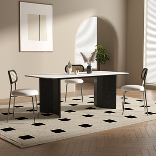 意式轻奢实木岩板餐桌，家用现代简约小户型白蜡，木餐桌椅组合长方形
