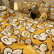 ins黄色卡通小鸭子床上四件套，水洗棉文艺1.5m1.8被套床单三件套