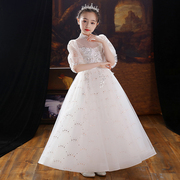 儿童礼服公主裙女童蓬蓬，纱生日白色，花童婚纱主持人钢琴演出服长款