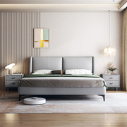 圣贝罗意式极简真皮床双人床现代简约1.5m皮艺床卧室软包1.8m婚床