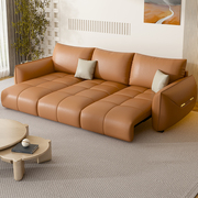 轻奢客厅真皮功能小户型，电动沙发现代简约两用可伸缩硅胶皮沙发床