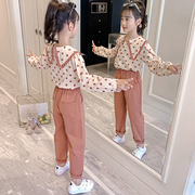 女童春装套装2023年儿童春秋网红洋气女孩圆点时髦韩版两件套