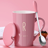 创意个性陶瓷马克杯，带盖勺喝水杯子潮流，情侣男女家用牛奶咖啡茶杯