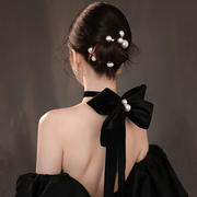 新娘头饰韩式黑色绒布，蝴蝶结颈链森系仙美发带，结婚纱礼服配饰