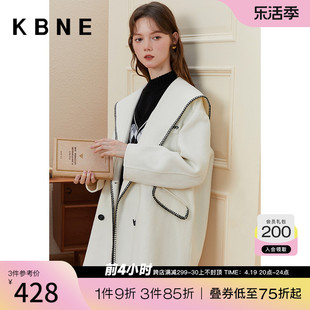 80%羊毛毛呢外套，女海军领呢大衣，kbne2023冬季高级感西服