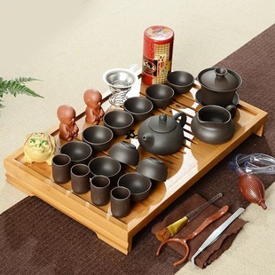 l茶盘茶具套装四合一整套家用功夫茶盘组合紫砂，色釉陶瓷套装