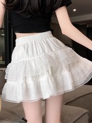 白色蓬蓬蛋糕裙女2024夏季法式芭蕾风a字，短裙高腰蕾丝半身裙