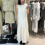 东大门女装2024春夏韩系小众拼接白色连衣裙高腰，显瘦无袖背心长裙