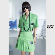 UX春夏季女装黄绿色夏季套装外套女小众设计感时尚宽松气质