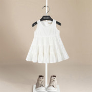 伯米吉夏装女童白色，无袖公主裙大裙摆洋气，儿童纯色连衣裙宝宝裙子
