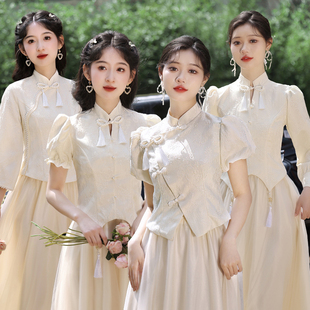 中式伴娘服女2024夏季姐妹团礼服小个子高级感平时可穿伴娘裙