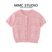 MMC 法式气质甜美减龄镂空单排扣针织开衫薄款短袖T恤上衣小众女