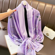 紫色印花丝巾女2023春夏纱巾洋气百搭围巾，时尚防晒披肩洋气