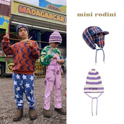  瑞典 MINI RODINI 22aw 儿童英伦格子保暖护耳帽针织帽子