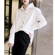 欧洲站白色中长款衬衫，女设计感小众，2023年春秋季棉长袖职业装