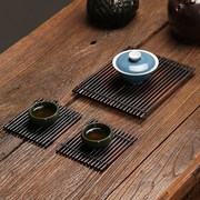 碳化手工竹编茶托竹盘茶杯垫壶承创意茶具配件隔热垫小号方形大号