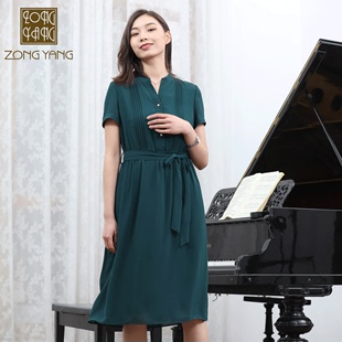 宗洋zongyang女装2021夏季短袖收腰常规显瘦连衣裙女士裙子7595