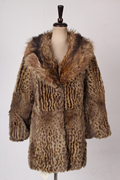 vintage古着冬季厚重保暖重工，真皮草大毛领女装豹纹外套h266-1