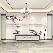 新中式大气禅意山水壁画电视，背景墙纸轻奢客厅沙发，影视墙壁纸墙布