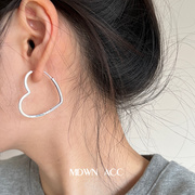 s925纯银耳环女小众设计 百搭简约线条爱心大耳环耳圈耳饰品夸张
