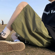 军绿色美式复古短裤男夏季薄款休闲五分裤，2023运动速干沙滩裤