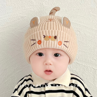婴儿帽子秋冬款婴幼儿加厚保暖毛线帽可爱超萌秋冬季男孩宝宝帽子