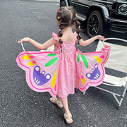 女童夏季连衣裙2024翅膀，拼接夏装儿童裙，子女宝宝小飞袖吊带裙