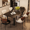 意式小户型餐桌椅组合复古侘寂风简约现代黑色，哑光岩板家用长方形