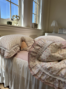 少女蕾丝花边粉色小花床裙款四件套全棉1.5m1.8米被套床单三件套