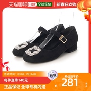 日本直邮vivian女士浅口鞋，黑色一脚蹬低跟休闲简约复古羊皮