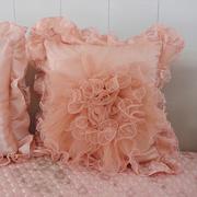 蕾丝方形抱枕套粉红色靠垫欧式家居，沙发不含芯汽车柔软靠枕套