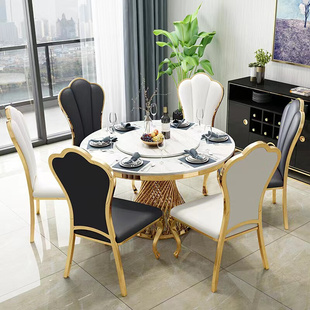 欧式大理石转盘圆桌简约餐桌椅组合轻奢圆形家用饭桌