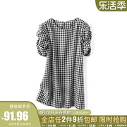商场品牌女装折扣2024夏装依系列499元黑白格显瘦连衣裙