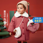 啊咪啦女童羊毛呢子，大衣冬款儿童，加厚上衣宝宝圣诞节保暖格子外套