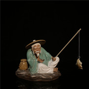 石湾公仔陶瓷摆件创意工艺品假山盘景鱼缸姜太公钓鱼摆件渔翁