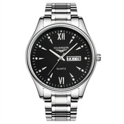 瑞士男士手表防水简约夜光时尚钢带手表，外贸双日历石英表