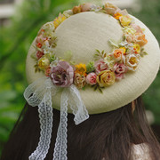 原创设计森林系森女手作花环白色亚麻蕾丝帽饰