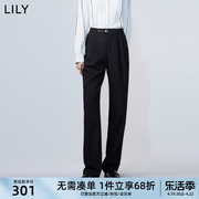 lily2024春女装商务通勤款，复古显瘦高腰，垂坠感黑色西装休闲裤